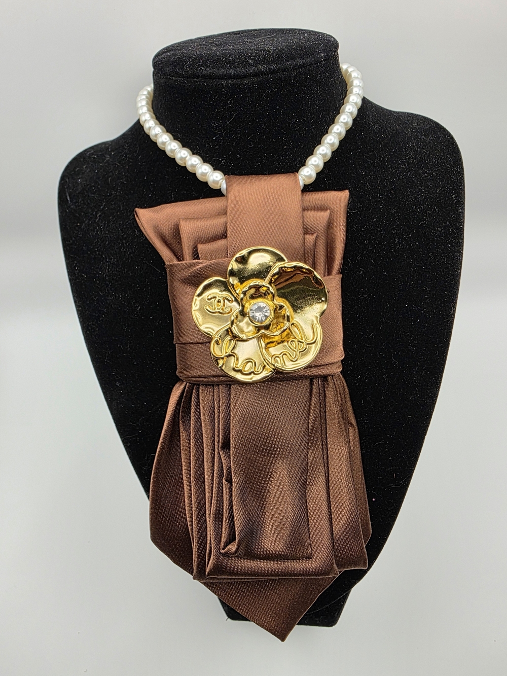 Tie Necklace | Brown Satin
